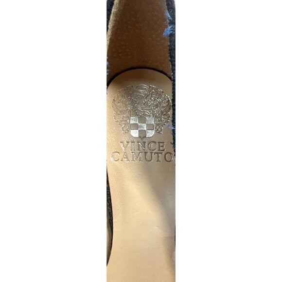 Vince Camuto Navy Floral Velvet Pointed Toe Block Heel Pumps 6M - Picture 4 of 6